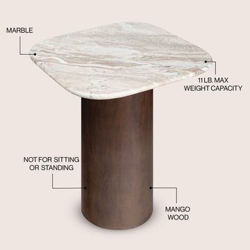 Kaito 18" Rustic Minimalist Marble/Wood Accent Table